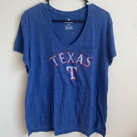 Women's Texas Ranger MLB Fanatics V-Neck T-Shirt Blue Size‎ Large Baseball - Picture 1 of 9